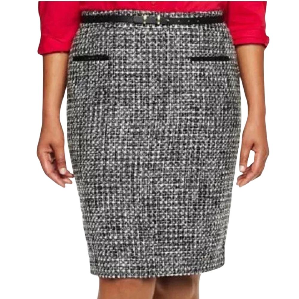 Worthington Black White Tweed Pencil Skirt Sz 2 Boucle Old Money Workwear